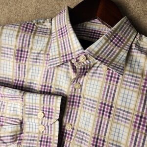 Scott Barber Men Dress Shirt Plaid Button Down Long Sleeve Casual Formal Size XL